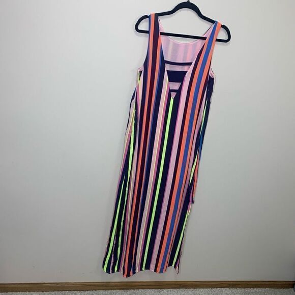 Project Runway Small Sleeveless Maxi Dress Neon Stripes. Asymmetrical Hem. (k1) - Picture 5 of 9